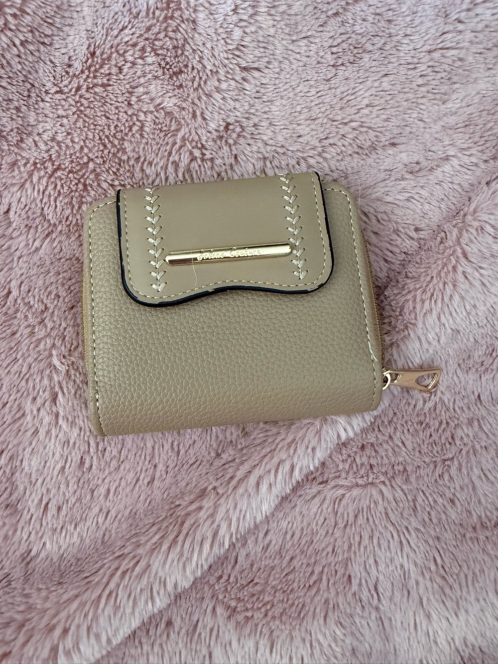 Compact Beige Women's Wallet with Gold Accent